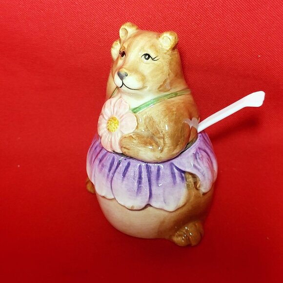Vintage Otagiri Japan Honey Bear Condiment Bowl Serving Spoon Hand Painted - Picture 12 of 13